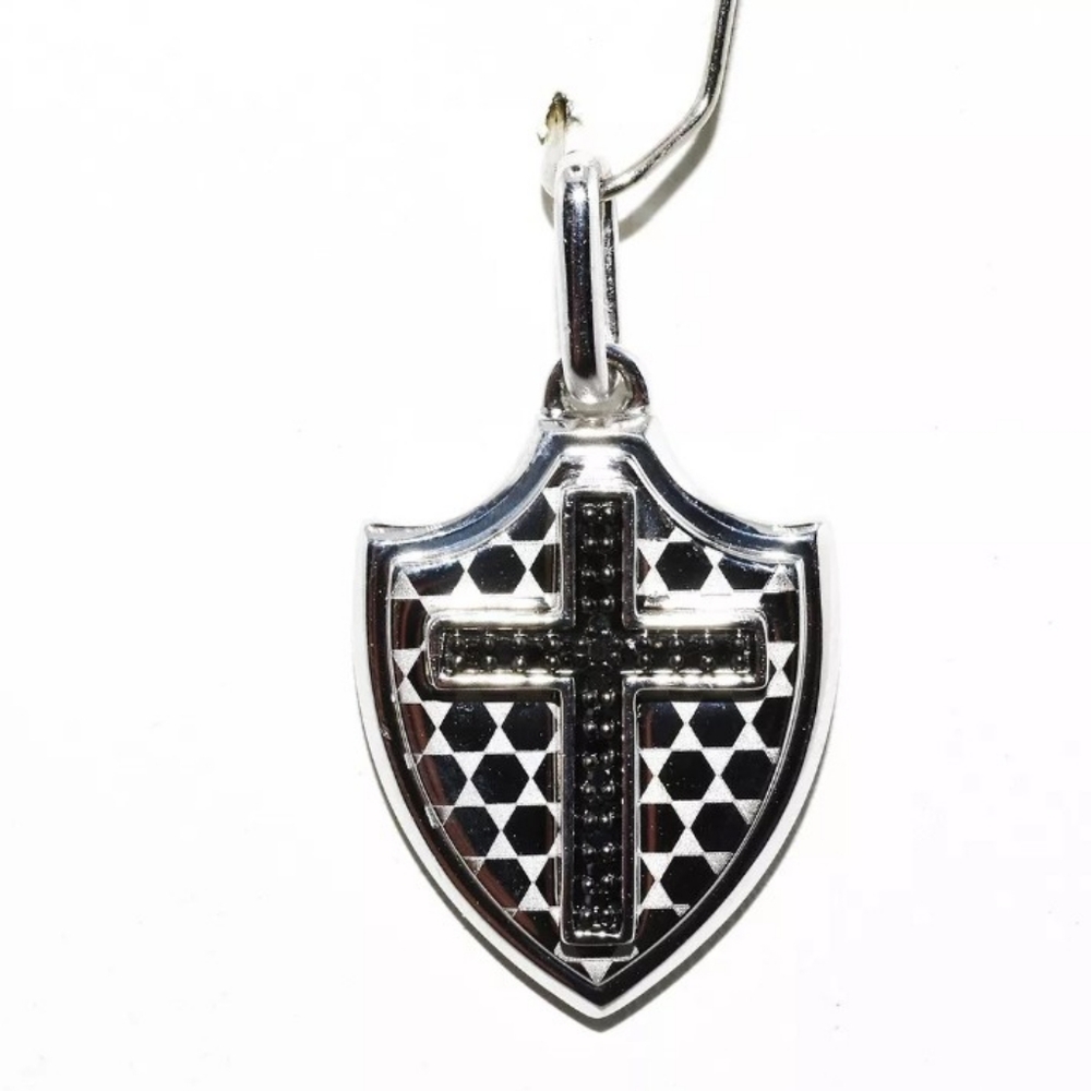 .20CT BLACK DIAMOND "CRUSADER SHIELD" CLUSTER DROP PENDANT